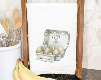 Fresh Eggs - Cotton Tea Towel, Flour Sack Towel, Kitchen Decor, Farmhouse Decor, Fall Tea Towel, Kitchen towel, 27" x 27" or 19" x 28"