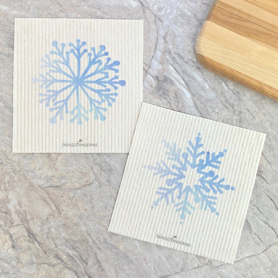 Snowflakes 2pk Swedish Dish Cloth, Kitchen Dish Cloth, Reusable Dish Cloth,  Christmas Decor, 6.75 X 7.5 