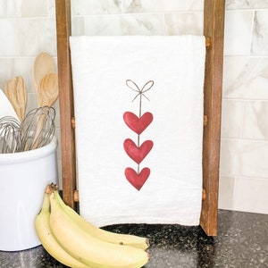 String of Hearts - Cotton Tea Towel, Flour Sack Towel, Kitchen Decor, Valentine's Décor, Kitchen towel, 27" x 27"