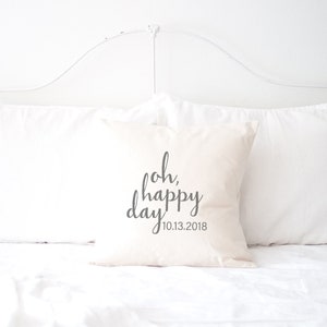 Oh Happy Day Custom Anniversary Pillow, Canvas 18in x 18in, Wedding Gift for Couple, Bridal Shower Gift, Golden 50th Anniversary Parents image 4