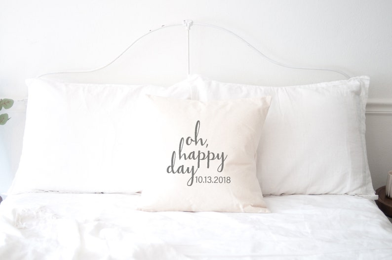 Oh Happy Day Custom Anniversary Pillow, Canvas 18in x 18in, Wedding Gift for Couple, Bridal Shower Gift, Golden 50th Anniversary Parents image 4