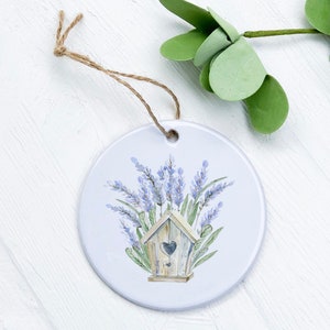 Lavender Birdhouse - Ornament, Host Gift Tag, Porcelain Ornament, 2.75&quot; diameter