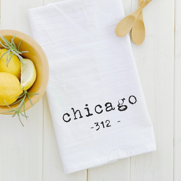 Area Code City Tea Towel, Housewarming Gift Dishtowel, Flour Sack Farmhouse Hand Towel,  27" x 27" or 19" x 28"