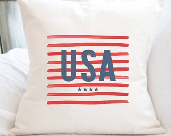 USA - Square Canvas Pillow, Patriotic Pillow, Summer decor, Throw Pillow, 4th of July decor, America, 18" x 18"