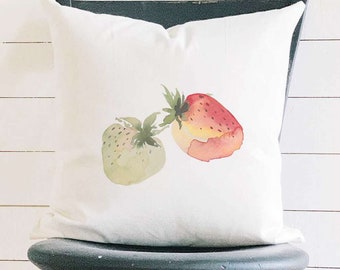 Watercolor Strawberry Pair - Square Canvas Pillow, Home Decor, Decorative Pillow, Throw Pillow, Custom Pillow, 18" x 18"