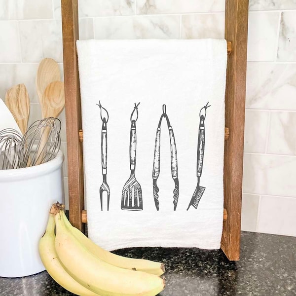 Grill Tools - Cotton Tea Towel, Flour Sack Towel, Father's Day Gift, Gift for Him, 27" x 27"