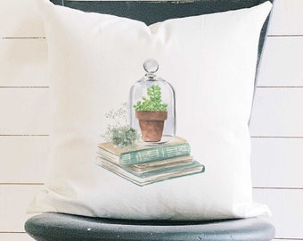 Terrarium and Books - Square Canvas Pillow, Home Decor, Decorative Pillow, Throw Pillow, 18" x 18"