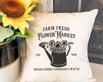 Flower Market (watering can) - Square Canvas Pillow, Spring decor, Spring Pillow, Throw Pillow, 18" x 18"