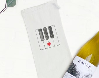 Valentine's Piano Keys - Canvas Wine Bag, Wine Gift, Sturdy Reusable Bag, Valentine's Wine Bag, 13" x 6"