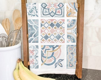 Talavera Tiles Full Pattern - Cotton Tea Towel, Flour Sack Towel, Kitchen Decor, Kitchen towel, Summer Tea Towel, 27" x 27"
