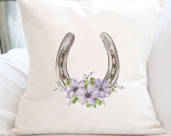 Floral Horseshoe - Square Canvas Pillow, Spring decor, Spring Pillow, Throw Pillow, 18" x 18"
