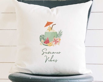 Summer Vibes Coconut Drink - Square Canvas Pillow, Home Decor, Decorative Pillow, Throw Pillow, Summer Decor, 18" x 18"