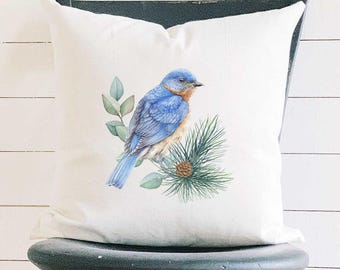 Blue Bird (Fall Birds) - Square Canvas Pillow, Home Decor, Decorative Pillow, Throw Pillow, Fall Decor, 18" x 18"