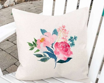 Peonies - Square Canvas Pillow, Spring decor, Spring Pillow, Throw Pillow, 18" x 18"