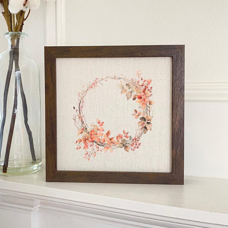 Delicate Autumn Wreath, Framed Sign, Rustic Wall Decor, Lightweight Box ...
