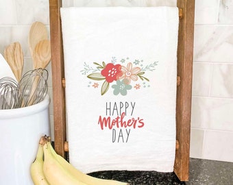 Mother's Day Flowers - Cotton Tea Towel, Flour Sack Towel, Gift for Mom, Mother's Day Gift, Spring Decor, Spring Tea Towel, 27" x 27"