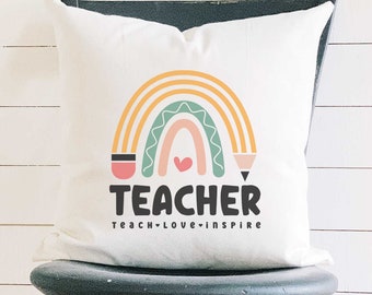 Teacher Rainbow - Square Canvas Pillow, Home Decor, Decorative Pillow, Throw Pillow, Teacher Gift, Teacher Appreciation, 18" x 18"