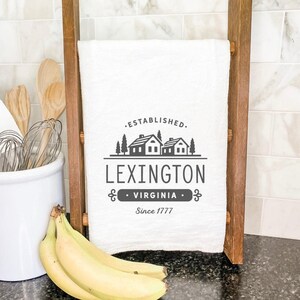 Simple Houses w/ City, State - Cotton Tea Towel, Flour Sack Towel, Housewarming Gift, Moving Gift, Farmhouse Decor, 27" x 27" or 19" x 28"