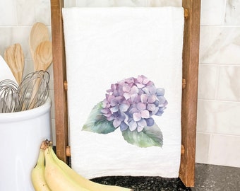 Watercolor Hydrangea - Cotton Tea Towel, Flour Sack Towel, Kitchen Decor, Kitchen towel, Summer Tea Towel, 27" x 27"