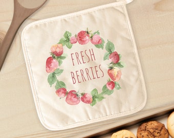 Fresh Berries - Cotton Pot Holder, Kitchen Decor, Hot Pad, Custom Hot Pad, Custom Pot Holder, 8" x 8"