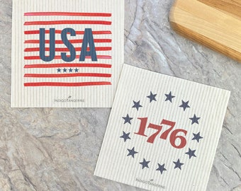 1776, USA 2 pk - Swedish Dish Cloth, Kitchen Dish Cloth, 4th of July Towel, America, Summer Dish Cloth, Reusable Dish Cloth, 6.75" x 7.5"