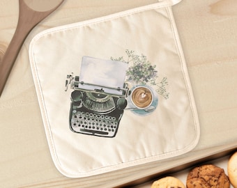 Typewriter Coffee - Cotton Pot Holder, Kitchen Decor, Hot Pad, 8" x 8"