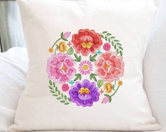 Floral Circulo - Square Canvas Pillow, Spring decor, Spring Pillow, Throw Pillow, 18" x 18"