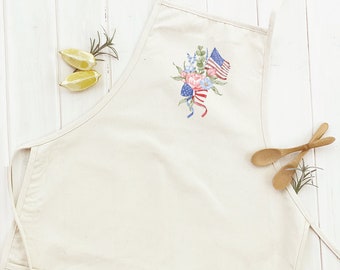 American Flag Bouquet - Women's Apron, Gift for Her, Cooking Apron, Craft Apron, Gardening Apron, Friends Gift, Friendship Gift, Adult Fit