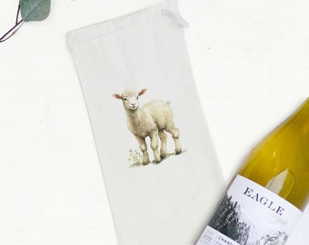 Easter Lamb - Canvas Wine Bag, Wine Gift, Sturdy Reusable Bag, Easter Wine Bag, 13" x 6"