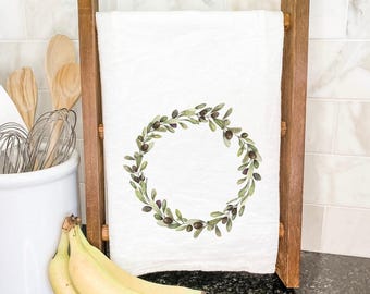 Olive Wreath - Customizable Cotton Tea Towel