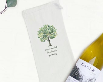 Trees are Poems - Canvas Wine Bag, Wine Gift, Sturdy Reusable Bag, Earth Day Wine Bag, 13" x 6"