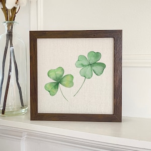 Clover Pair - Framed Sign, Home Decor, St. Patrick's Day Decor, 9" x 9" Wood Frame