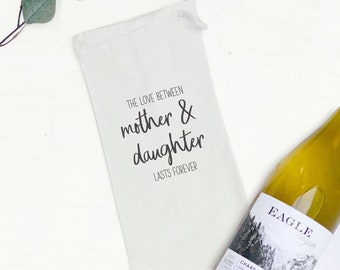 Mother Daughter Love - Canvas Wine Bag, Wine Gift, Sturdy Reusable Bag, Spring Wine Bag, 13" x 6"