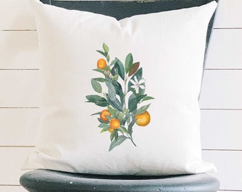 Tangerine Branch - Square Canvas Pillow, Home Decor, Decorative Pillow, Throw Pillow, Summer Decor, Summer Pillow, 18" x 18"