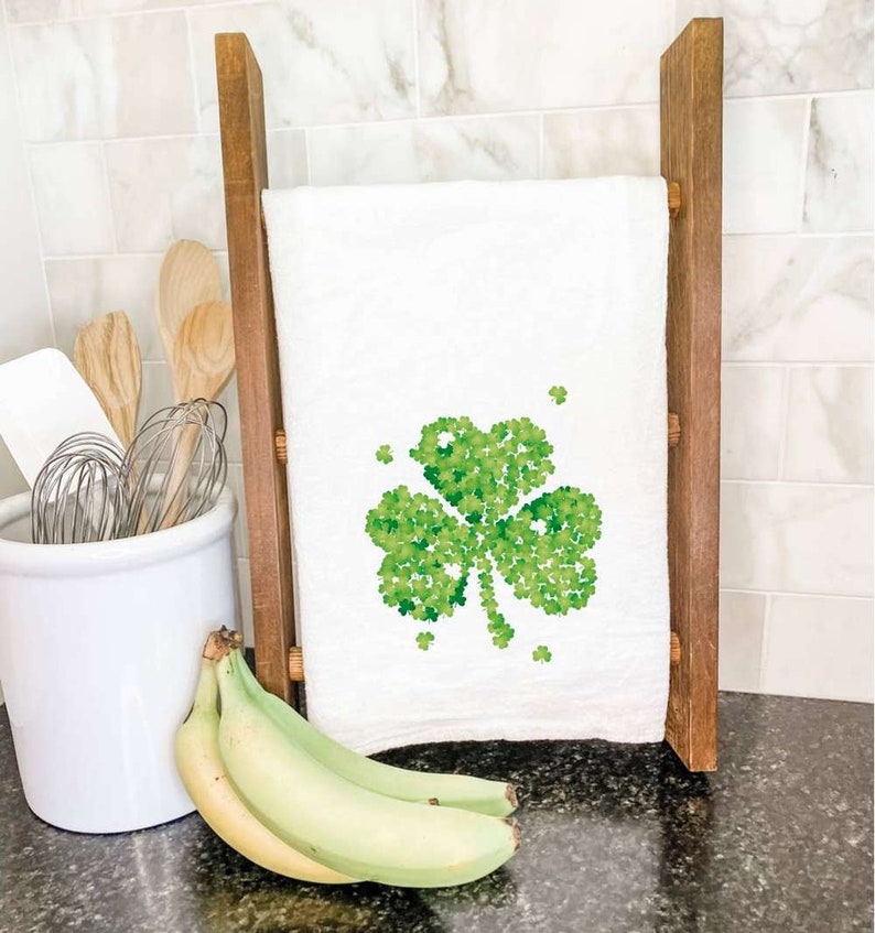 Clover of Clovers Cotton Tea Towel, Flour Sack Towel, St. Patrick's Decor, Kitchen Decor, St. Patrick's Tea Towel, 27 x 27 image 1