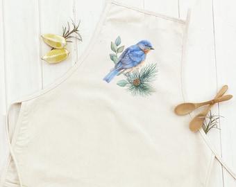 Blue Bird (Fall Birds) - Women's Apron, Gift for Her, Cooking Apron, Craft Apron, Gardening Apron, Fall Apron, Adult Fit