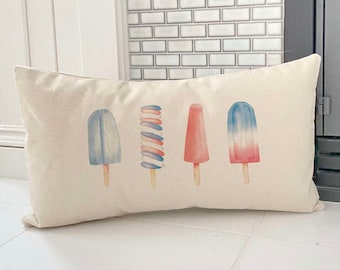 Patriotic Popsicles - Rectangular Canvas Pillow, Patriotic Pillow, Summer decor, Throw Pillow, 4th of July decor, America, 10" x 19"
