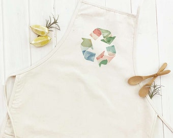 Watercolor Recycling - Women's Apron, Gift for Her, Cooking Apron, Craft Apron, Gardening Apron, Custom Apron, Adult Fit