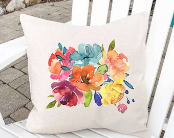 Summer Flower Bouquet - Square Canvas Pillow, Summer decor, Throw Pillow, 18" x 18"