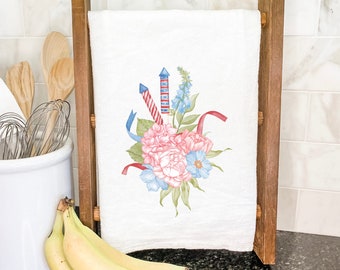 Firecracker Bouquet - Cotton Tea Towel, Flour Sack Towel, Gift from Realtor, Custom City State, Farmhouse Decor, 27" x 27"