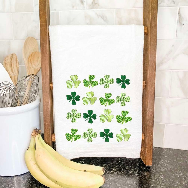 Rows of Clovers Cotton Tea Towel, Flour Sack Towel, St. Patrick's Decor, Kitchen Decor, St. Patrick's Tea Towel, 27 x 27 image 1