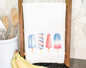 Patriotic Popsicle - Cotton Tea Towel, Flour Sack Towel, Gift from Realtor, Custom City State, Farmhouse Decor, 27" x 27"