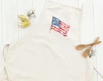 Watercolor American Flag - Women's Apron, Gift for Her, Cooking Apron, Craft Apron, Gardening Apron, Friends Gift, Friendship, Adult Fit