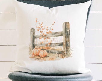 Pumpkin Fence-, Square Throw Pillows, Home Decor, Decorative Pillows, Throw Pillows, Farmhouse Decor