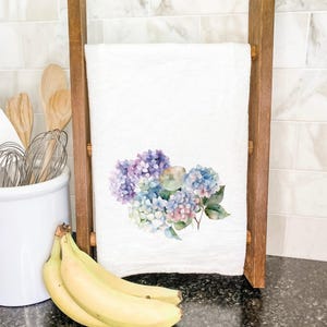 Watercolor Hydrangea Bunch - Cotton Tea Towel, Flour Sack Towel, Kitchen Decor, Kitchen towel, Summer Tea Towel, 27&quot; x 27&quot; or 19&quot; x 28&quot;