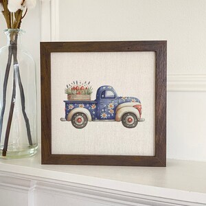 Daisy Farmhouse Truck - Framed Sign, Home Decor, Farmhouse Decor, Kitchen Decor, Patriotic Decor, Americana Decor, 9&quot; x 9&quot; Wood Frame