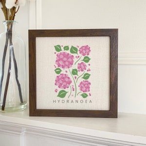 Hydrangea (Garden Edition) - Framed Sign, Floral decor, 9&quot; x 9&quot; Wood Frame