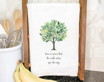 Trees are Poems - Cotton Tea Towel, Flour Sack Towel, Kitchen Decor, Custom Tea Towel, 27" x 27"