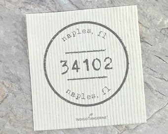 Postmark Stamp City/State/Zip - Swedish Dish Cloth, Custom Dish Cloth, Reusable Dish Cloth, 6.75" x 7.5"