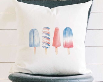 Patriotic Popsicle - Square Canvas Pillow, Patriotic Pillow, Summer decor, Throw Pillow, 4th of July decor, America, 18" x 18"